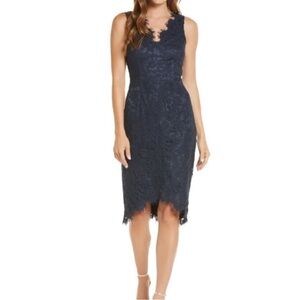 NEW Eliza J Navy Blue Lace V Neck Cocktail Dress High Low Hem